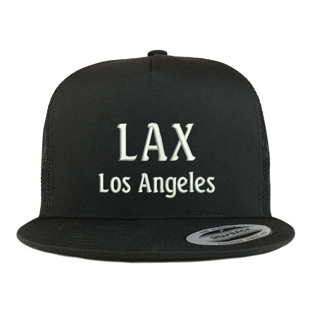 Trendy Apparel Shop LAX Los Angeles Embroidered 5 Panel Flatbill Trucker Cap