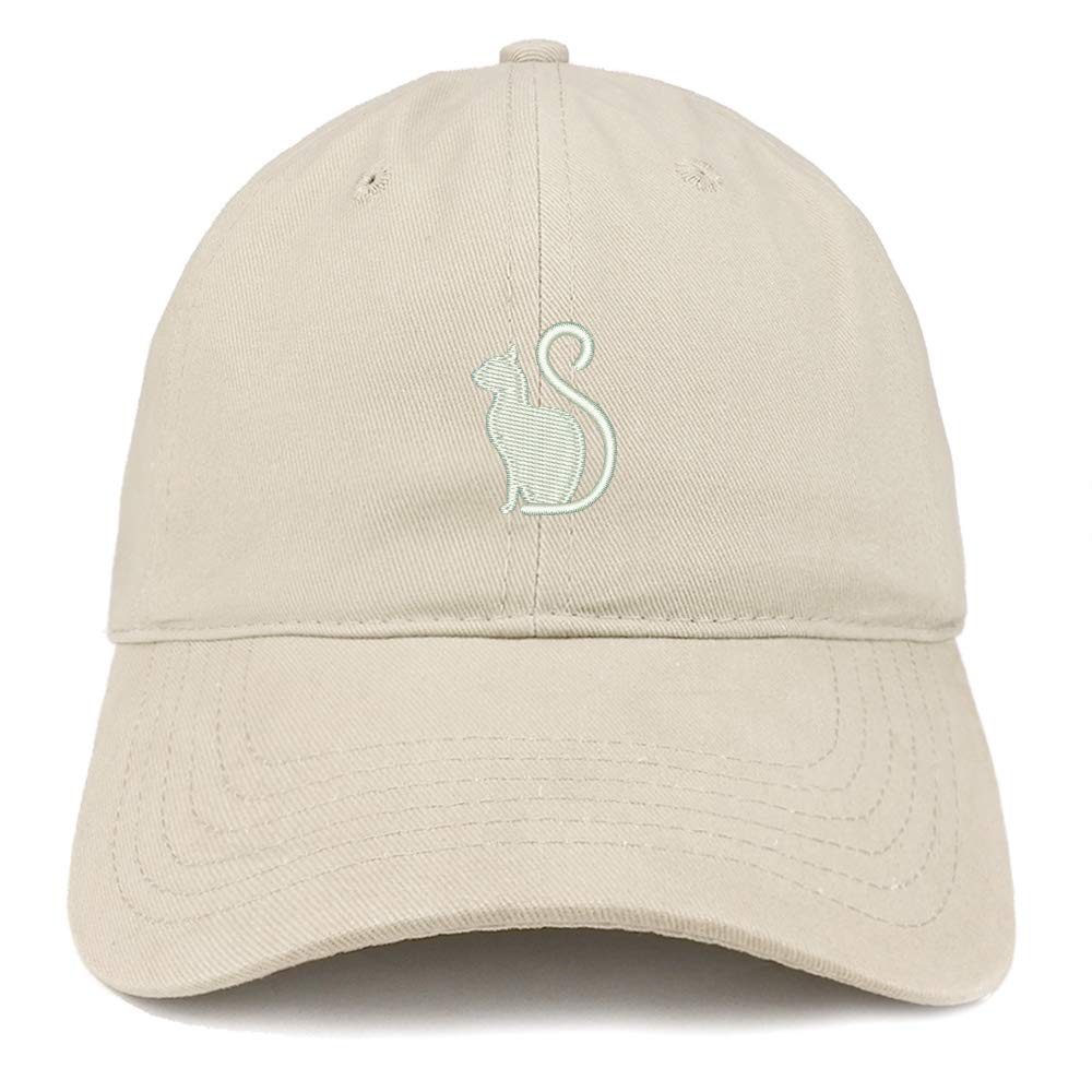 Trendy Apparel Shop Cat Image Embroidered Unstructured Cotton Dad Hat - Stone