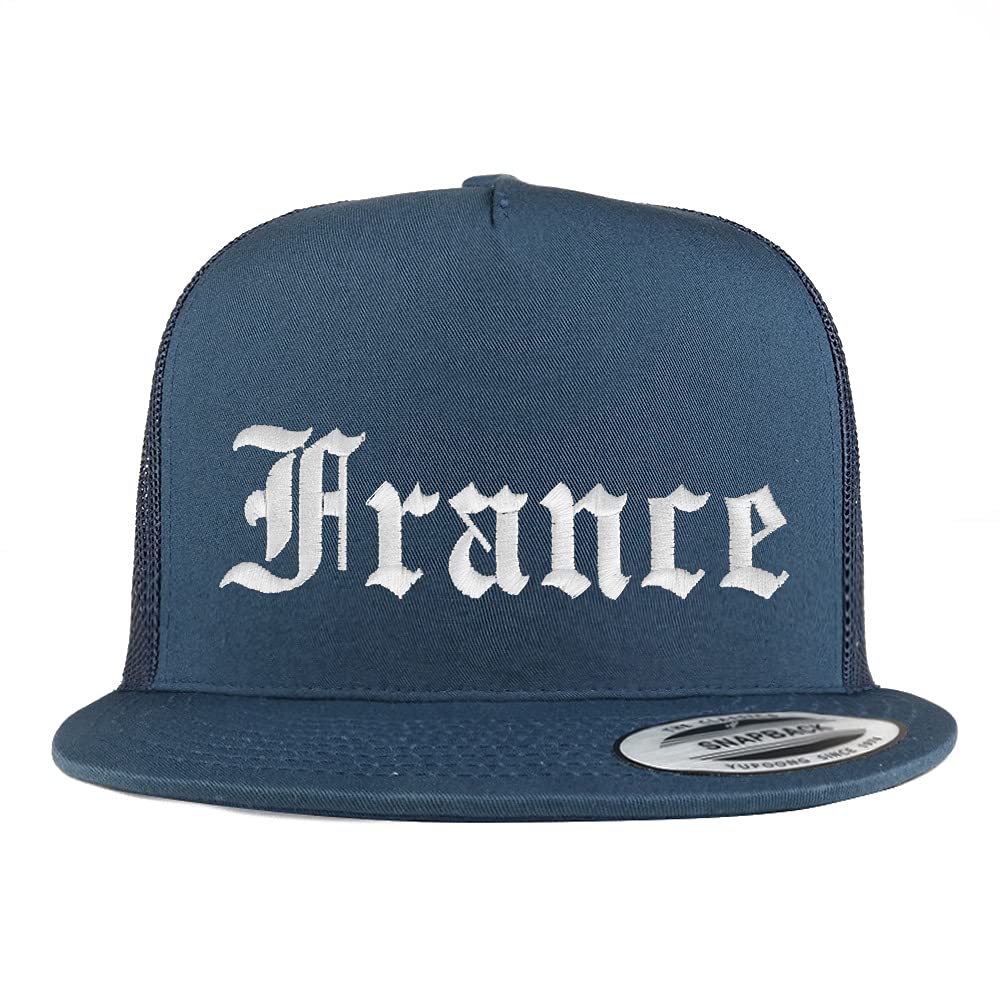 Trendy Apparel Shop France Old English 5 Panel Flatbill Trucker Cap