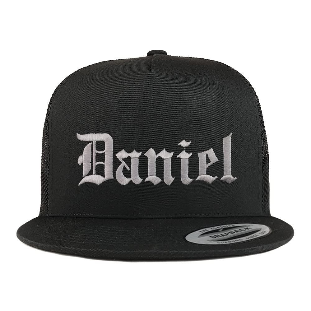 Trendy Apparel Shop Daniel Old English 5 Panel Flatbill Trucker Cap