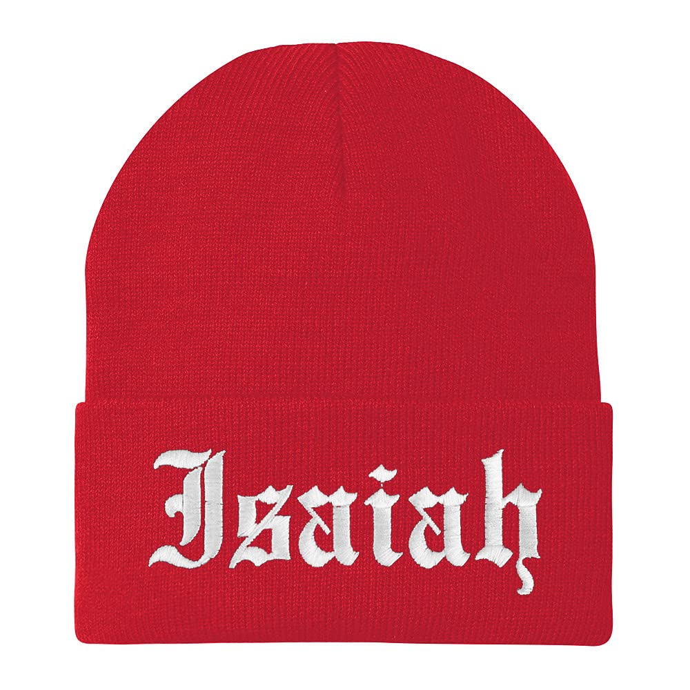 Trendy Apparel Shop Isaiah Old English Embroidered Long Cuff Beanie