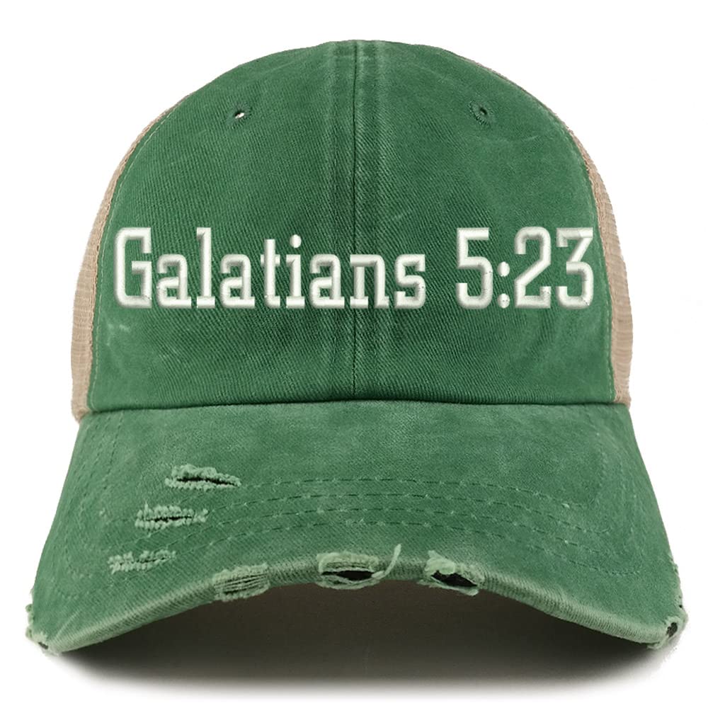Trendy Apparel Shop Galatians 5:23 Frayed Bill Trucker Mesh Back Cap