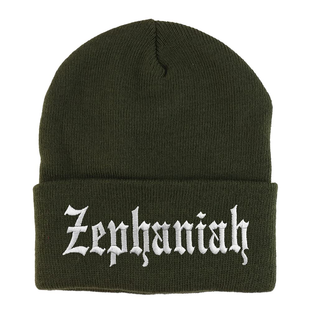 Trendy Apparel Shop Zephaniah Old English Embroidered Long Cuff Beanie