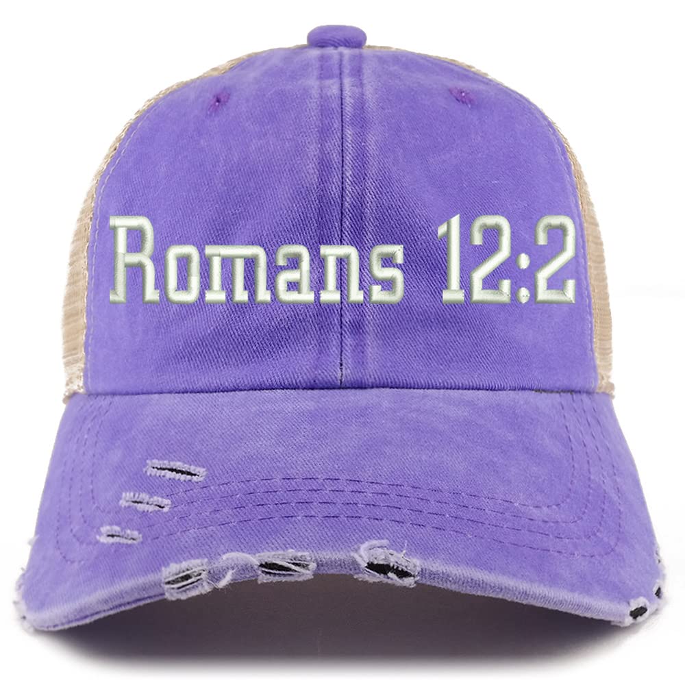 Trendy Apparel Shop Romans 12:2 Frayed Bill Trucker Mesh Back Cap