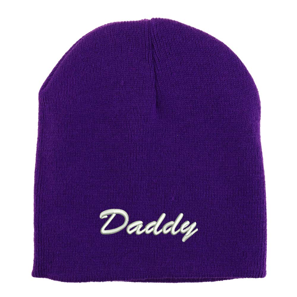 Trendy Apparel Shop Daddy Script Font Embroidered Made in USA Short Acrylic Knit Winter Beanie Hat