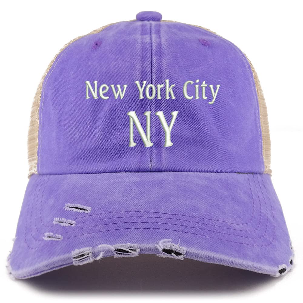 Trendy Apparel Shop New York City NY Embroidered Frayed Bill Trucker Mesh Back Cap
