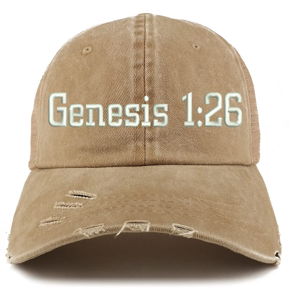 Trendy Apparel Shop Genesis 1:26 Frayed Bill Trucker Mesh Back Cap