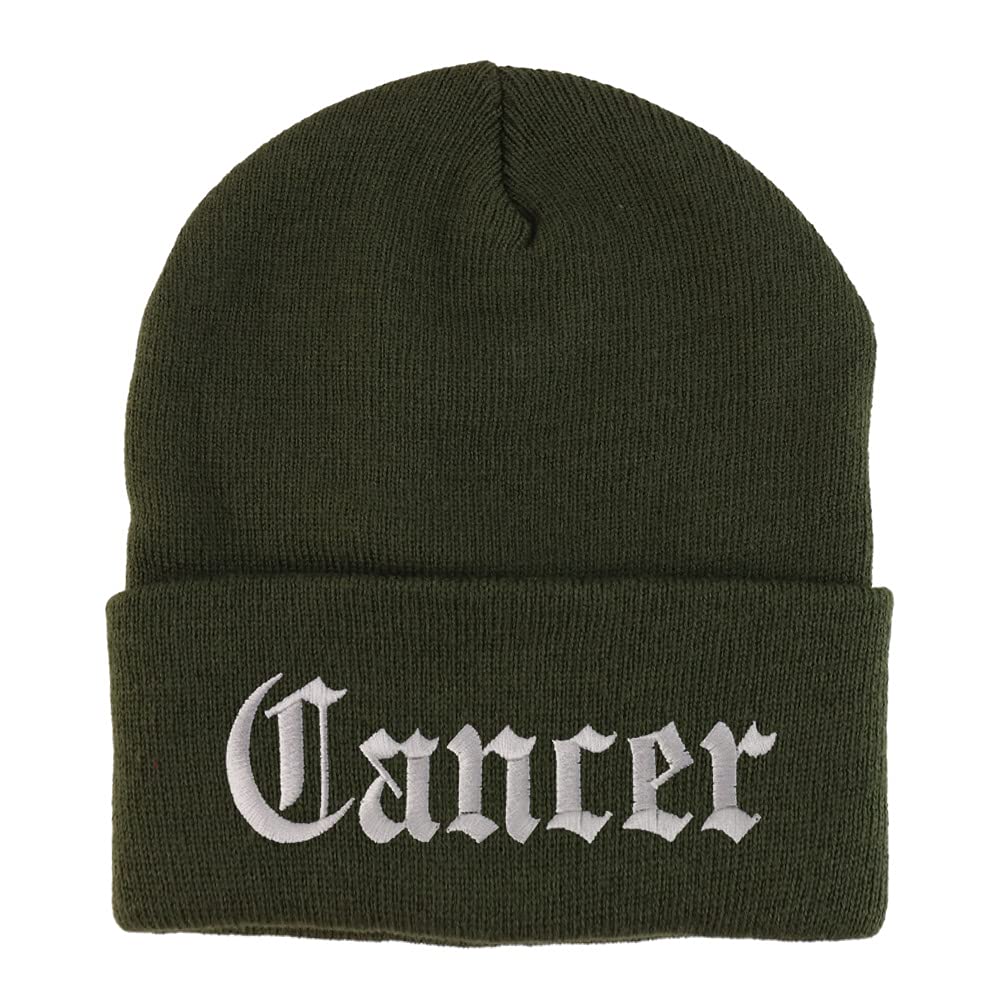 Trendy Apparel Shop Cancer Old English Embroidered Long Cuff Beanie