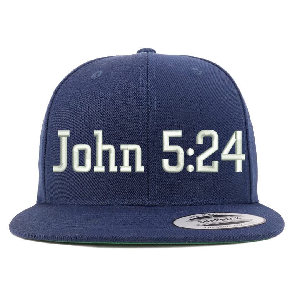 Trendy Apparel Shop John 5:24 Embroidered Flatbill Snapback
