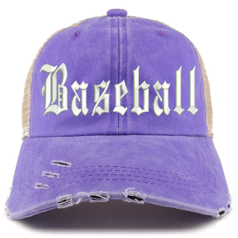 Trendy Apparel Shop Old English Baseball Frayed Bill Trucker Mesh Back Cap
