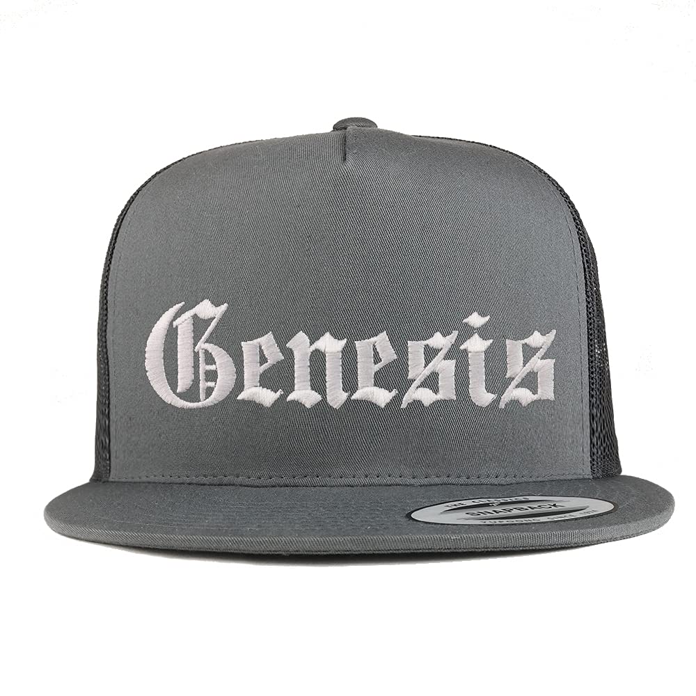 Trendy Apparel Shop Genesis Old English 5 Panel Flatbill Trucker Cap