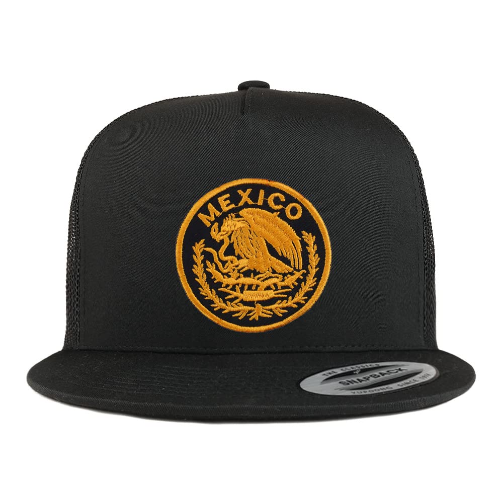 Trendy Apparel Shop Circular Mexico Patch 5 Panel Flatbill Trucker Cap