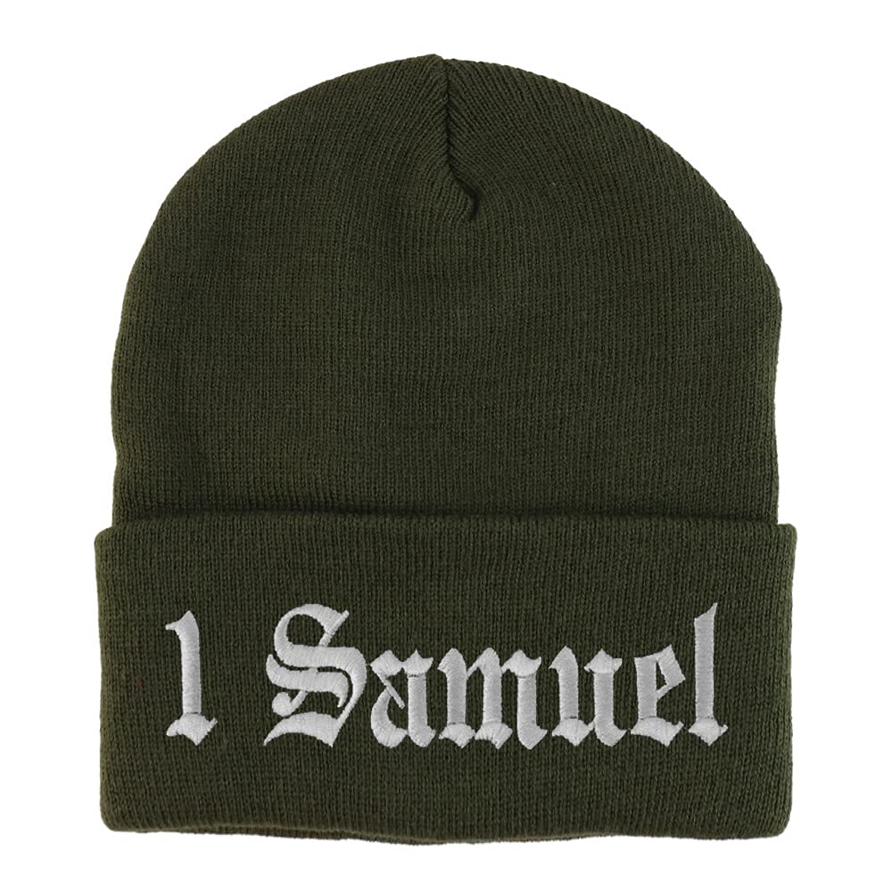 Trendy Apparel Shop 1 Samuel Old English Embroidered Long Cuff Beanie