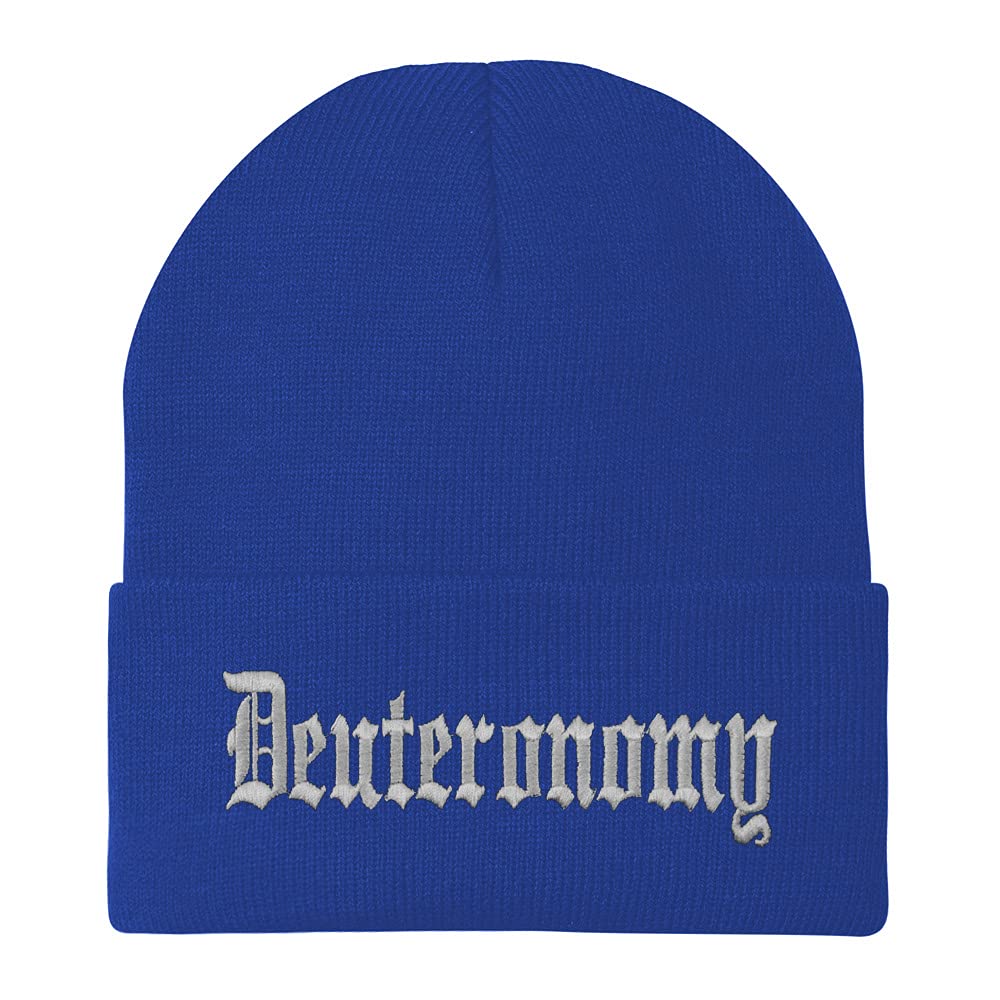 Trendy Apparel Shop Deuteronomy Old English Embroidered Long Cuff Beanie