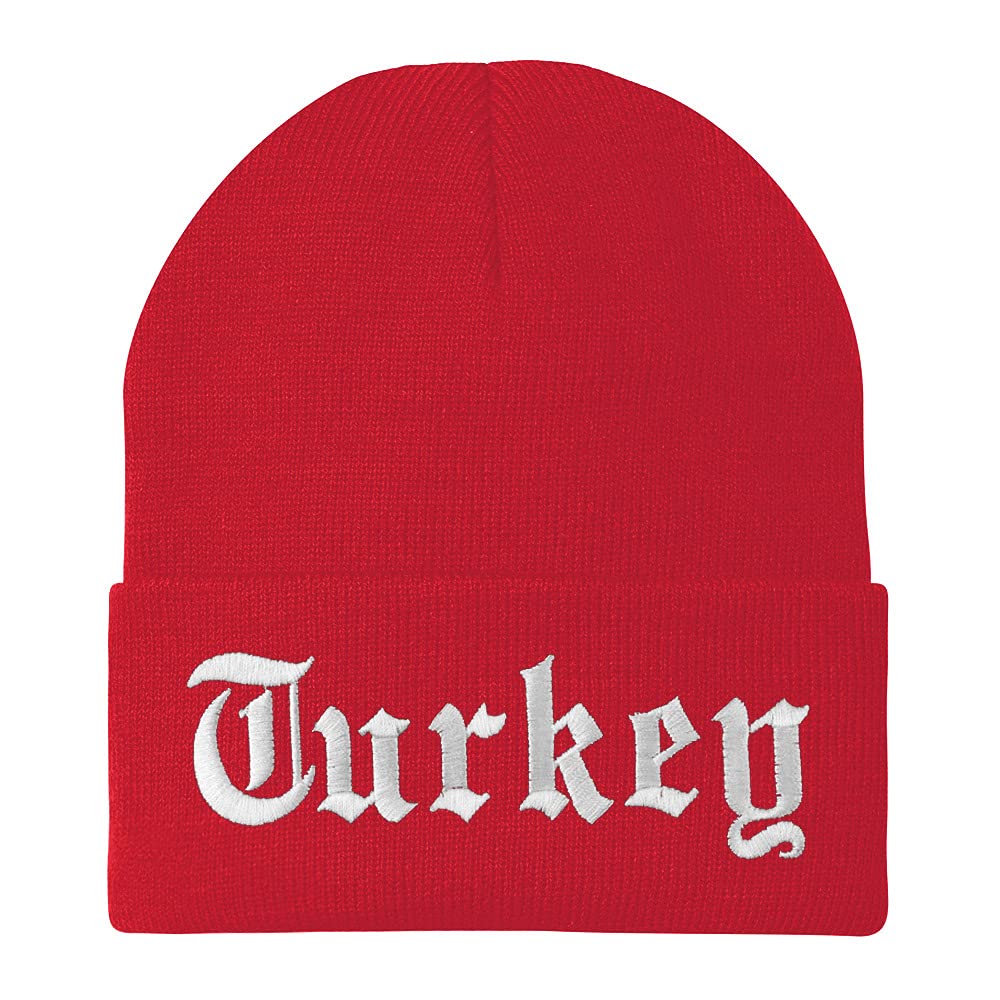 Trendy Apparel Shop Turkey Old English Embroidered Long Cuff Beanie