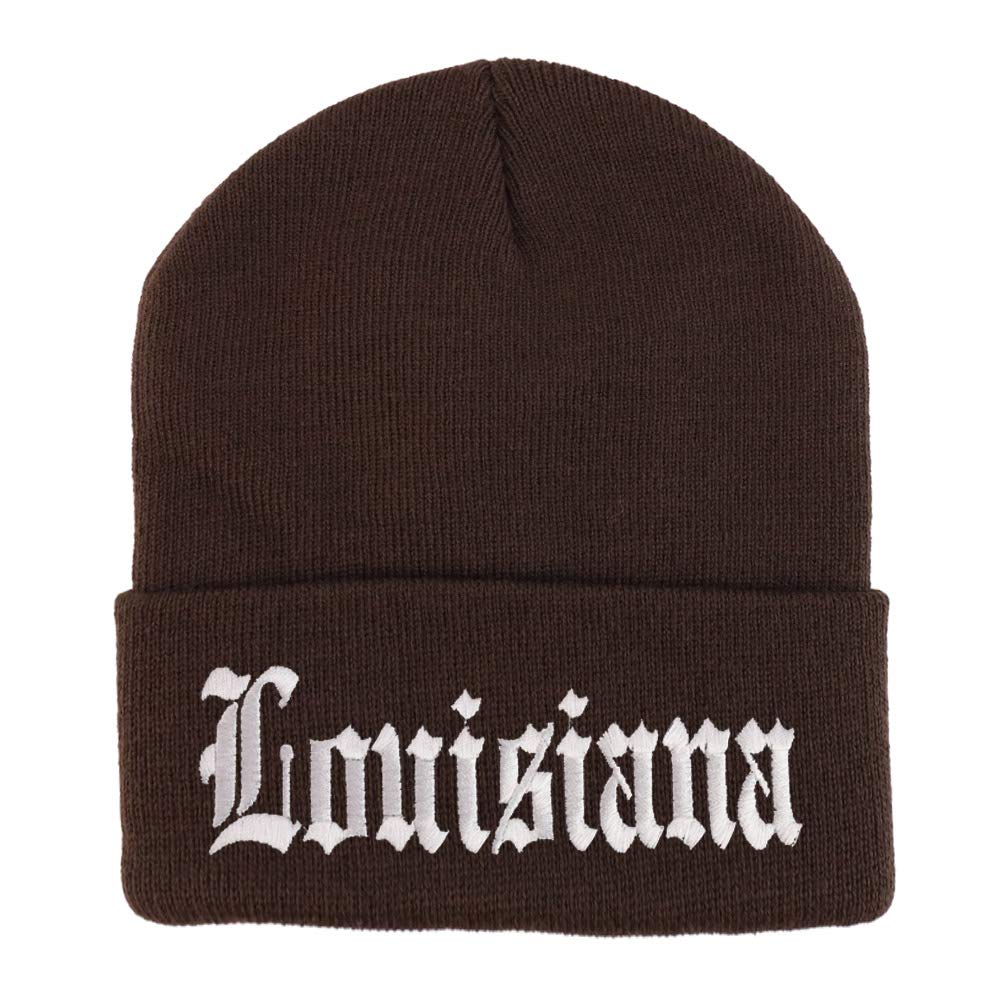 Trendy Apparel Shop Louisuana State Old English Embroidered Long Cuff Beanie