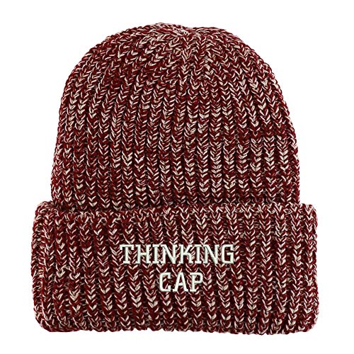 Trendy Apparel Shop Thinking Cap Embroidered Long Cuffed Thick Ribbed Beanie