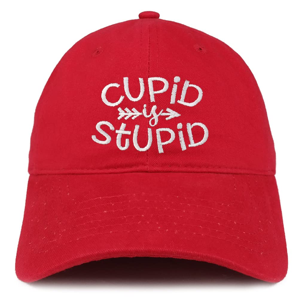 Trendy Apparel Shop Cupid is Stupid Embroidered Low Profile Soft Cotton Baseball Cap
