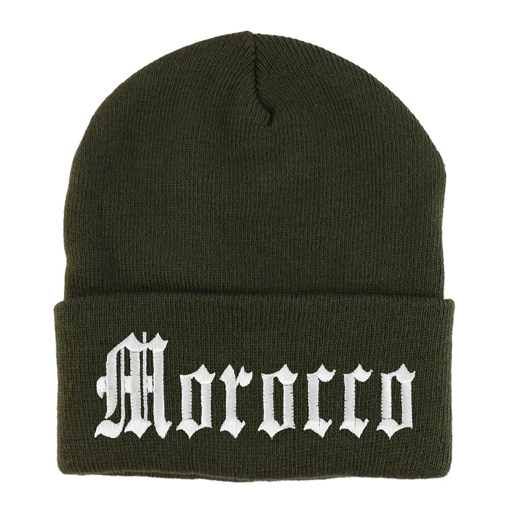 Trendy Apparel Shop Morocco State Old English Embroidered Long Cuff Beanie