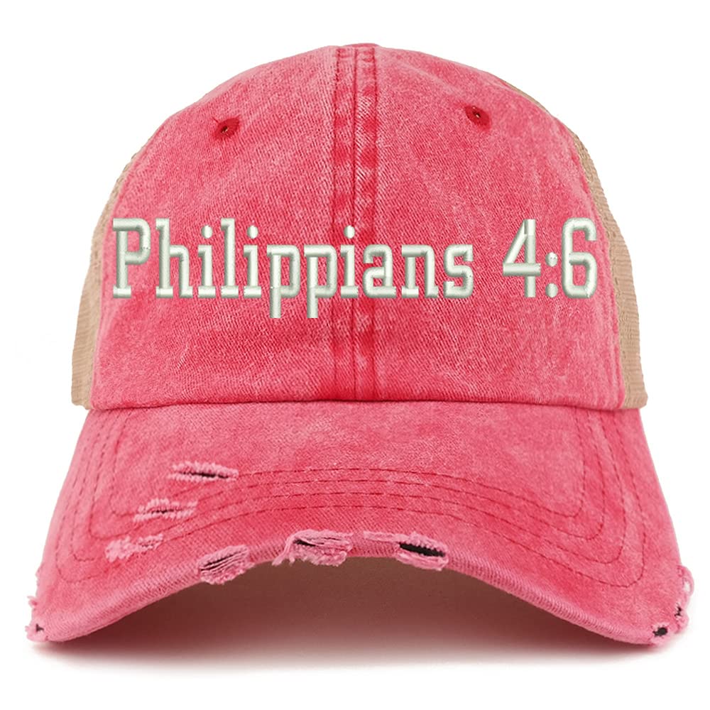 Trendy Apparel Shop Philippians 4:6 Frayed Bill Trucker Mesh Back Cap