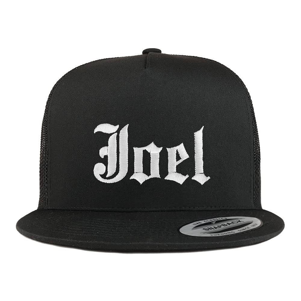 Trendy Apparel Shop Joel Old English 5 Panel Flatbill Trucker Cap