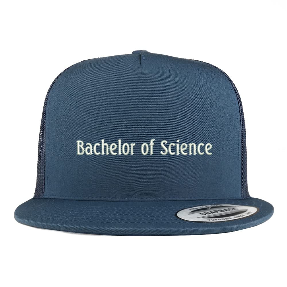 Trendy Apparel Shop Bachelor of Science Embroidered 5 Panel Flatbill Trucker Cap