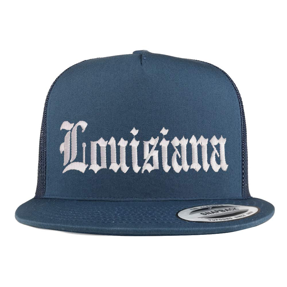 Trendy Apparel Shop Louisuana State Old English 5 Panel Flatbill Trucker Cap