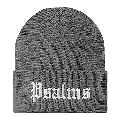 Trendy Apparel Shop Psalms Old English Embroidered Long Cuff Beanie