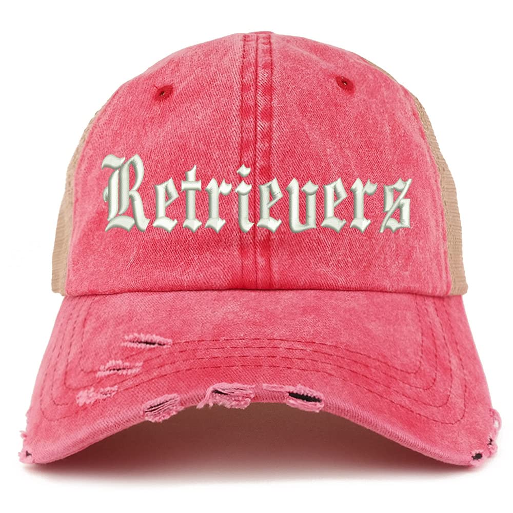 Trendy Apparel Shop Old English Retrivers Frayed Bill Trucker Mesh Back Cap
