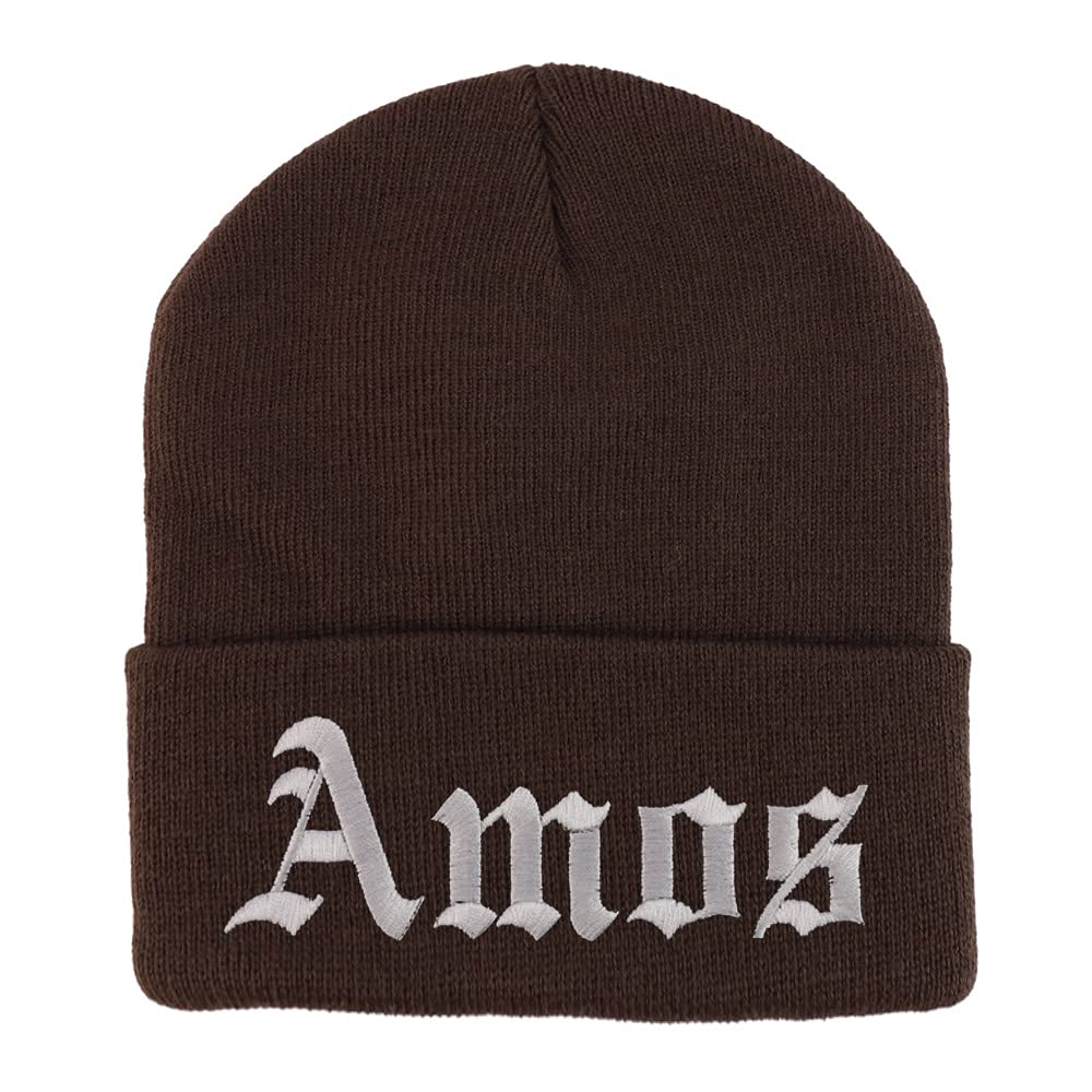 Trendy Apparel Shop Amos Old English Embroidered Long Cuff Beanie