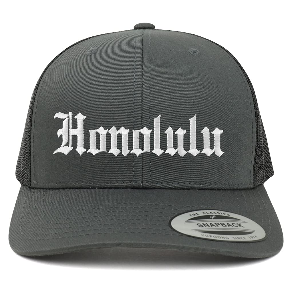 Trendy Apparel Shop Honolulu Old English 6 Panel Trucker Mesh Cap