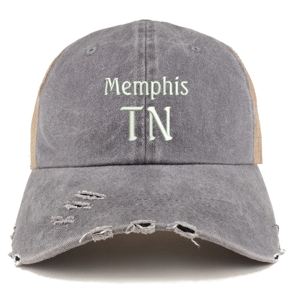 Trendy Apparel Shop Memphis TN Embroidered Frayed Bill Trucker Mesh Back Cap