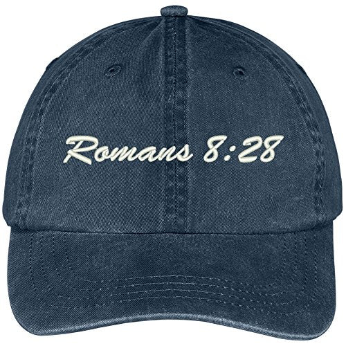 Trendy Apparel Shop Bible Verse Romans 8:28 Embroidered Pigment Dyed Cotton Baseball Cap