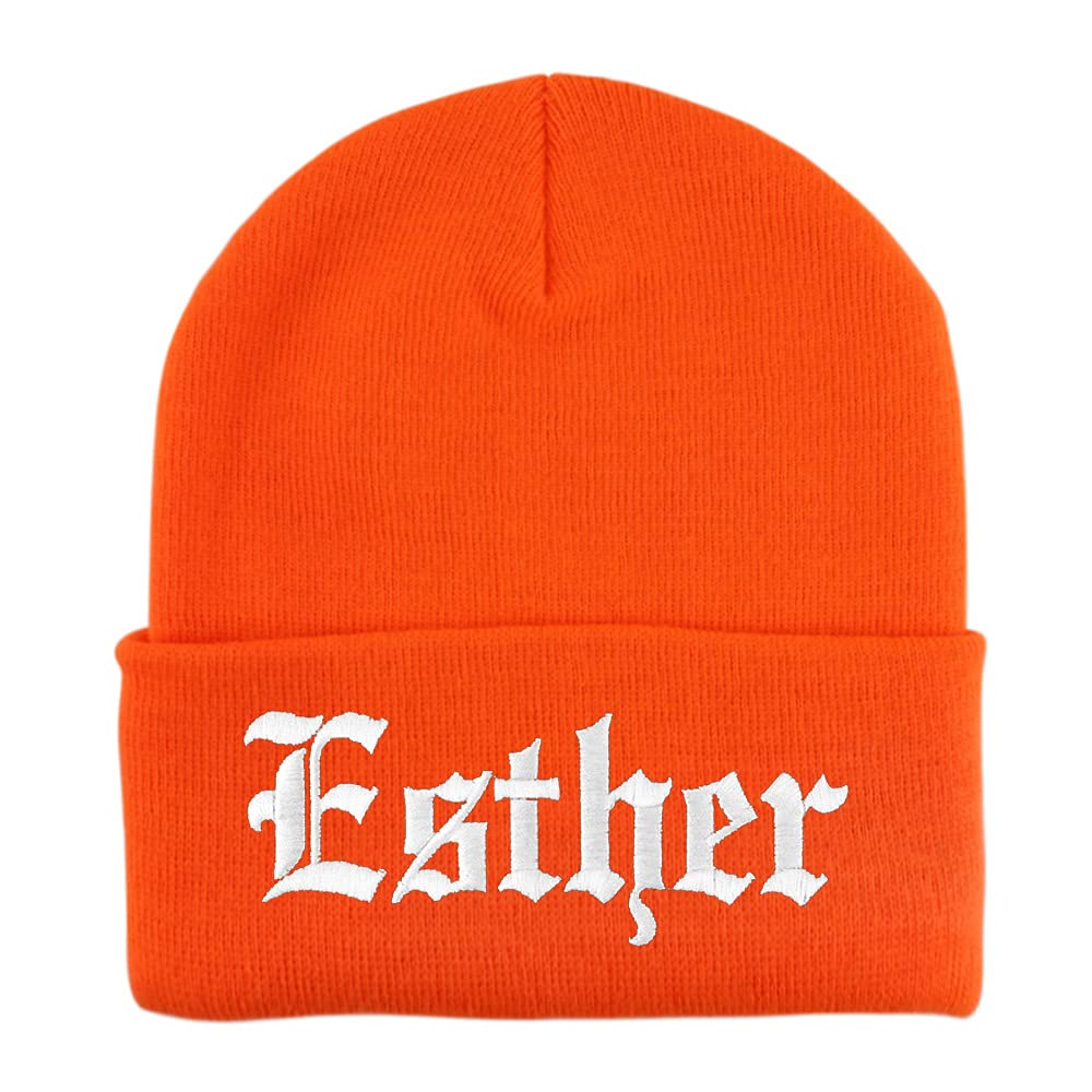 Trendy Apparel Shop Esther Old English Embroidered Long Cuff Beanie