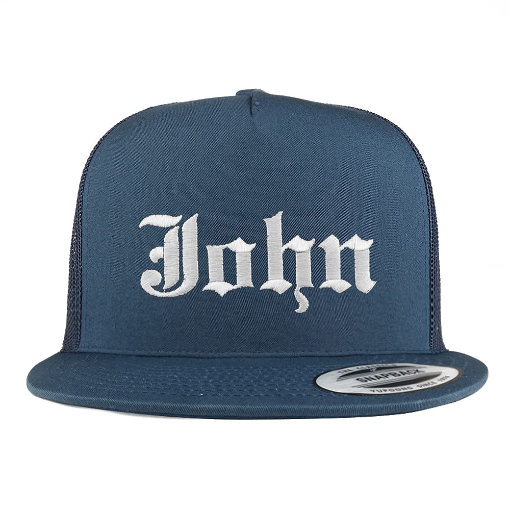 Trendy Apparel Shop John Old English 5 Panel Flatbill Trucker Cap