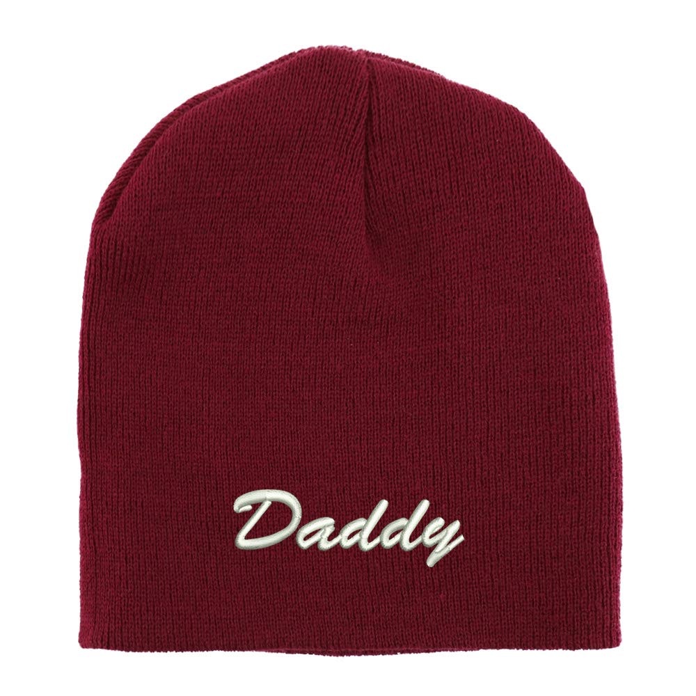 Trendy Apparel Shop Daddy Script Font Embroidered Made in USA Short Acrylic Knit Winter Beanie Hat