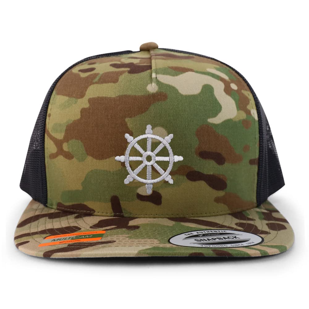 Trendy Apparel Shop Buddist Embroidered 5 Panel Flatbill Trucker Cap