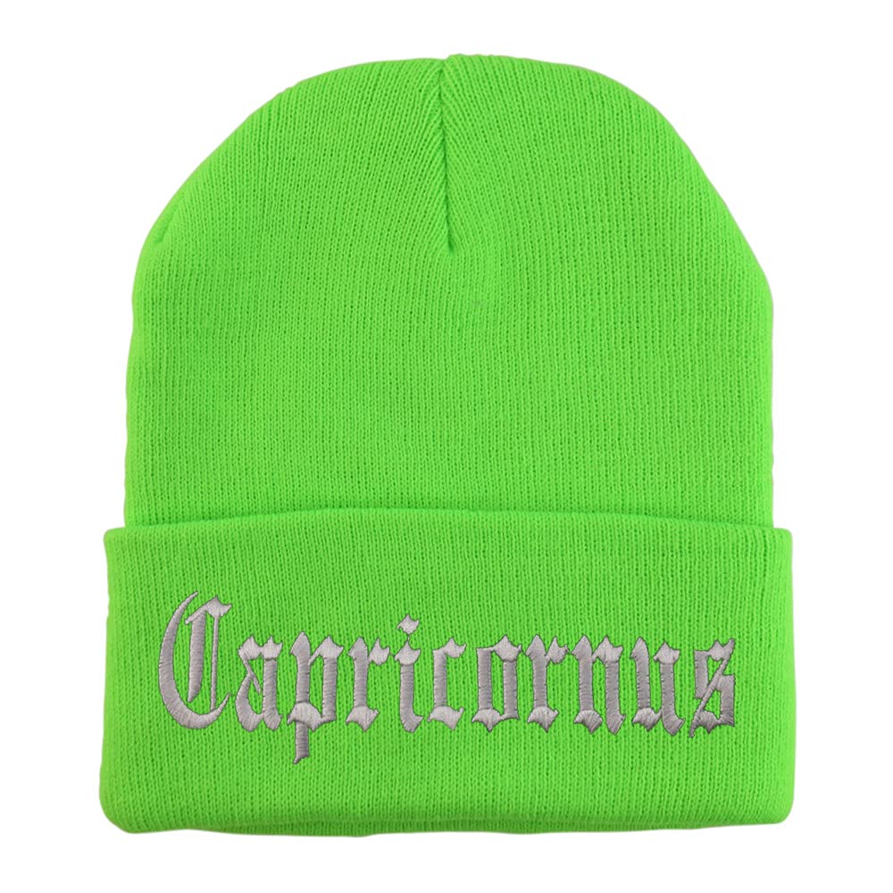 Trendy Apparel Shop Capricornus Old English Embroidered Long Cuff Beanie