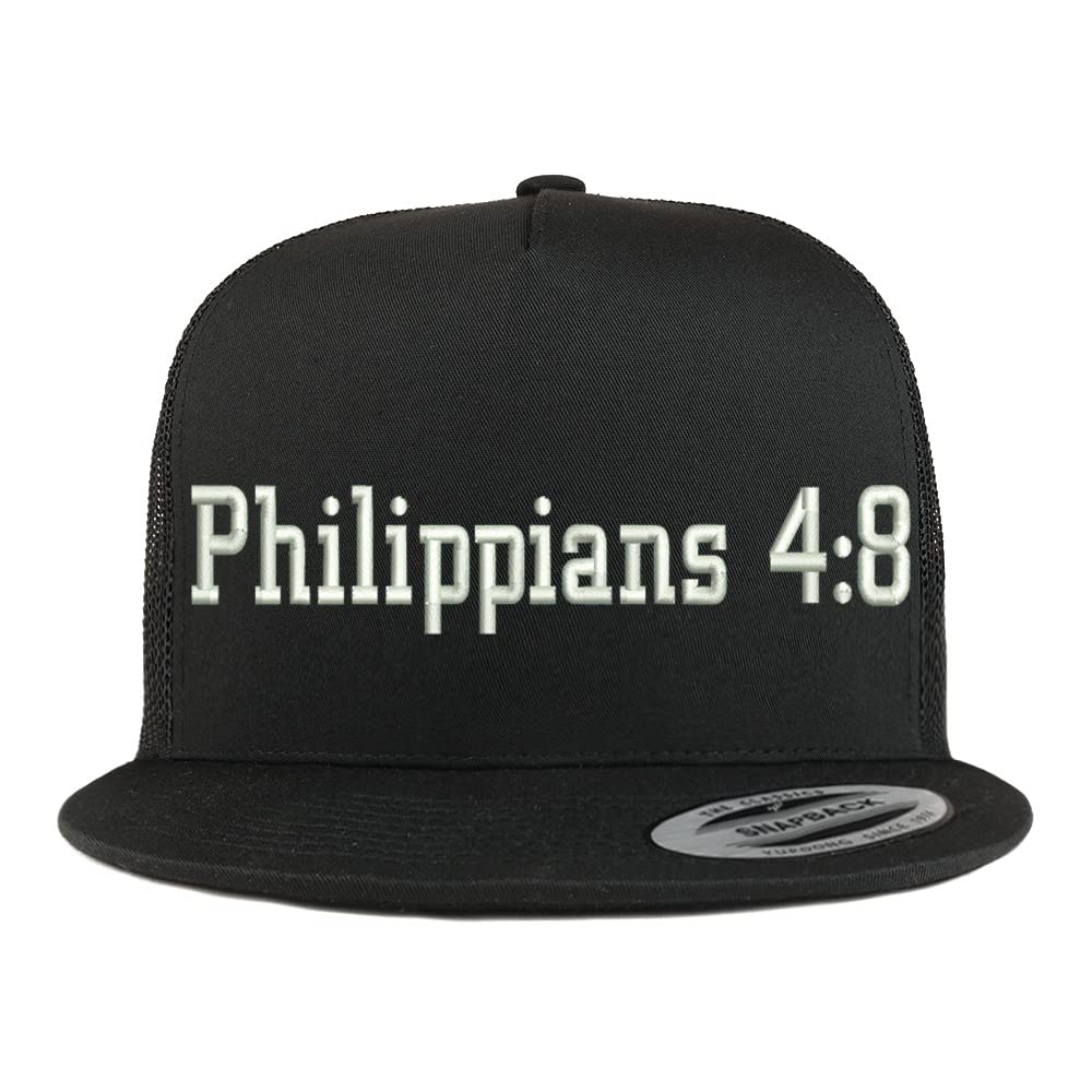 Trendy Apparel Shop Philippians 4:8 5 Panel Flatbill Trucker Cap