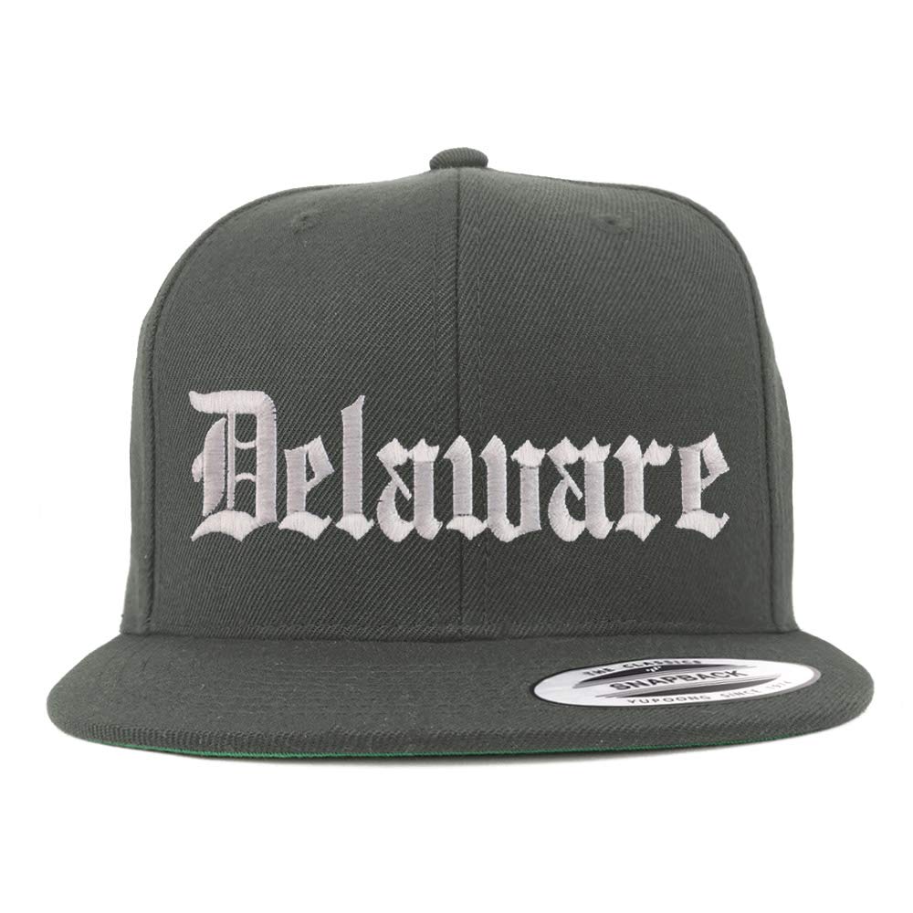 Trendy Apparel Shop Delaware State Old English Embroidered Flatbill Snapback