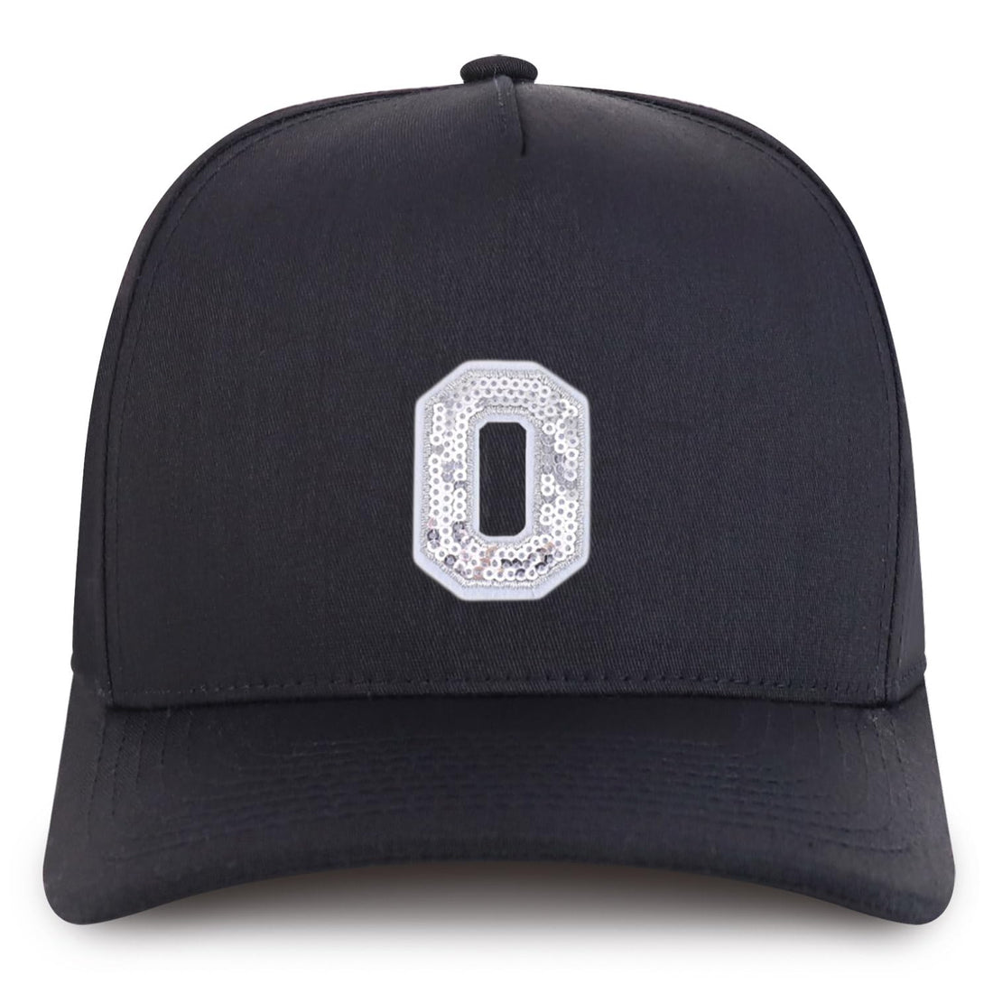 Trendy Apparel Shop Letter O Sequin Patch 5 Panel Cotton Baseball Cap