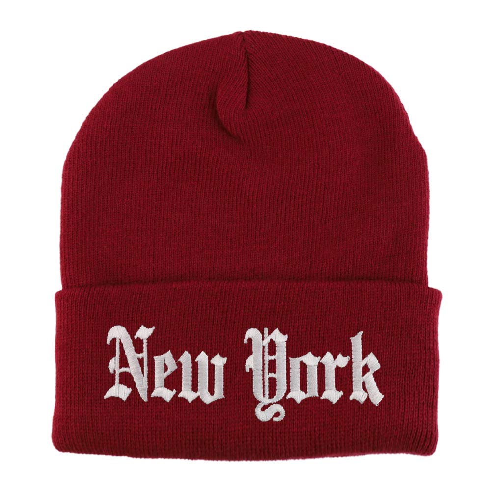 Trendy Apparel Shop New York State Old English Embroidered Long Cuff Beanie