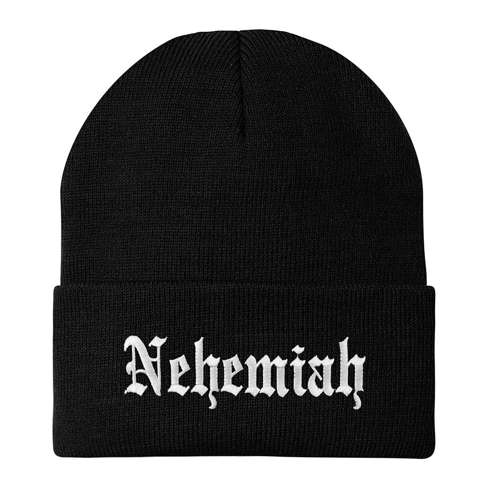 Trendy Apparel Shop Nehemiah Old English Embroidered Long Cuff Beanie