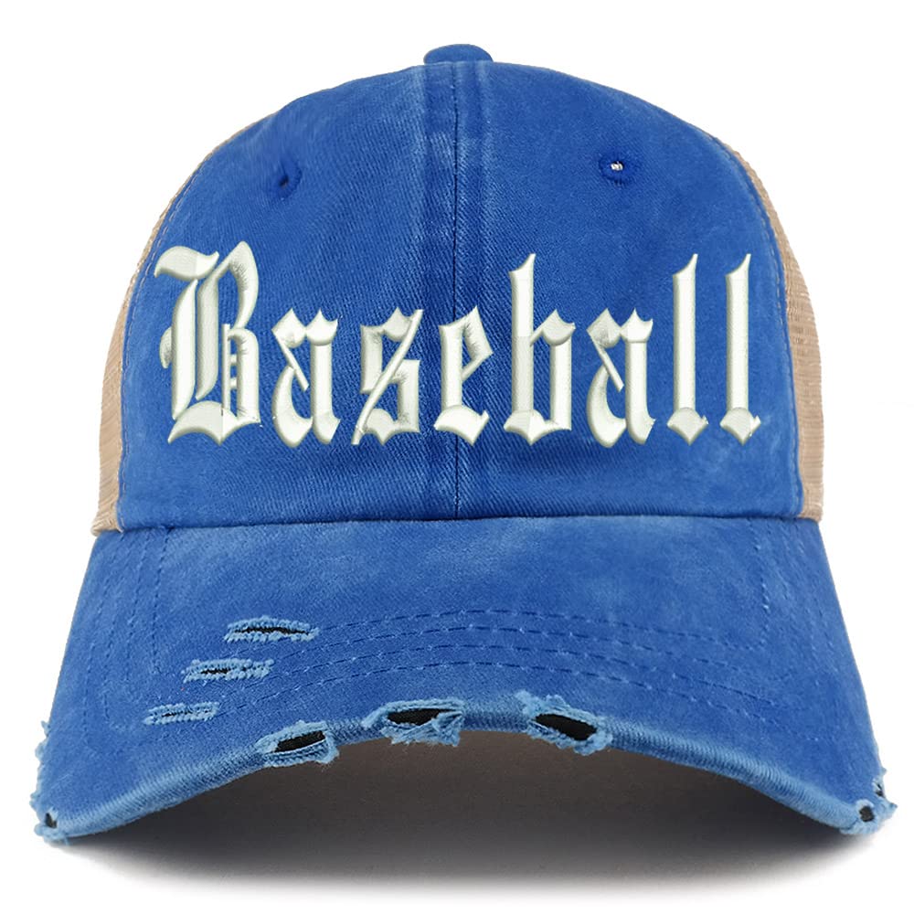 Trendy Apparel Shop Old English Baseball Frayed Bill Trucker Mesh Back Cap