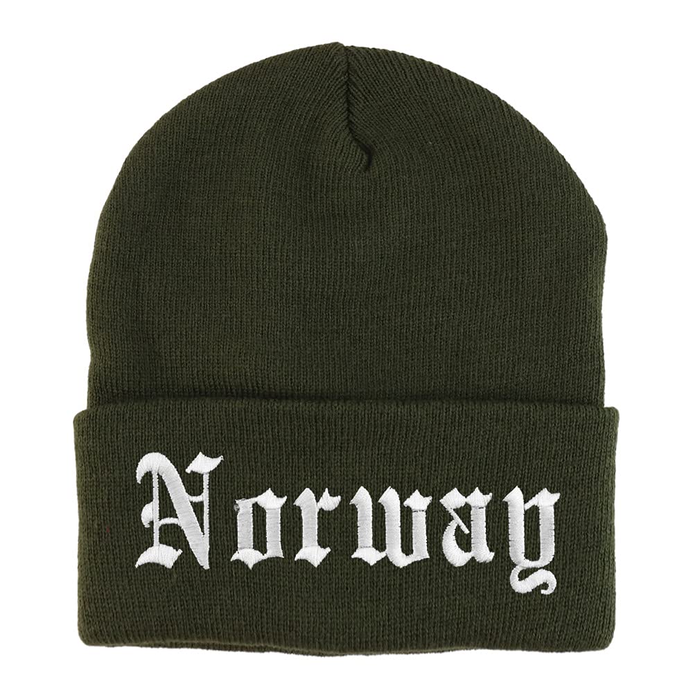 Trendy Apparel Shop Norway Old English Embroidered Long Cuff Beanie