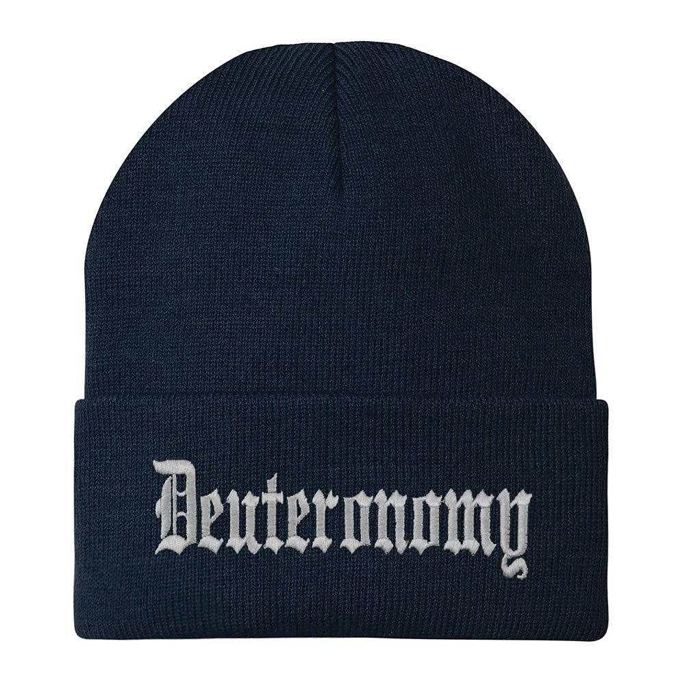 Trendy Apparel Shop Deuteronomy Old English Embroidered Long Cuff Beanie