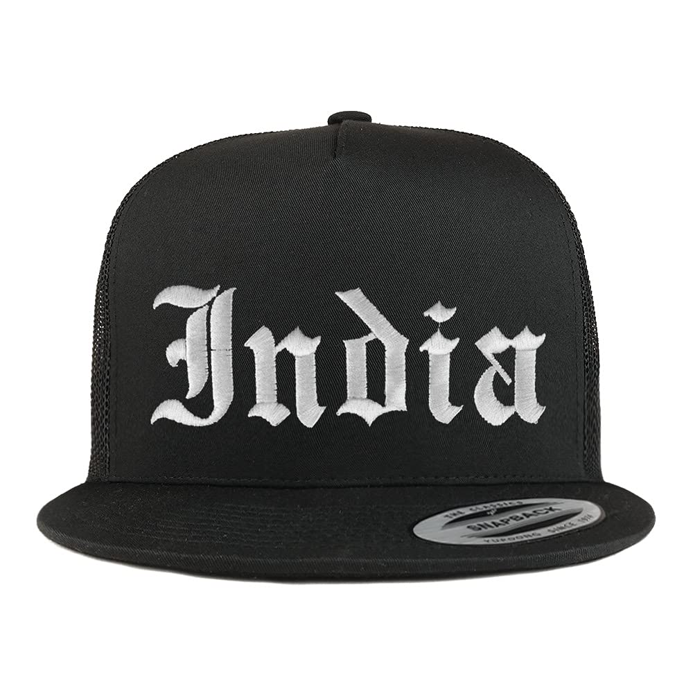 Trendy Apparel Shop India Old English 5 Panel Flatbill Trucker Mesh Cap