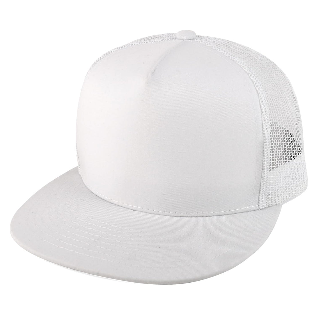 Trendy Apparel Shop Structured High Crown 5 Panel Round Flat Bill Trucker Cap