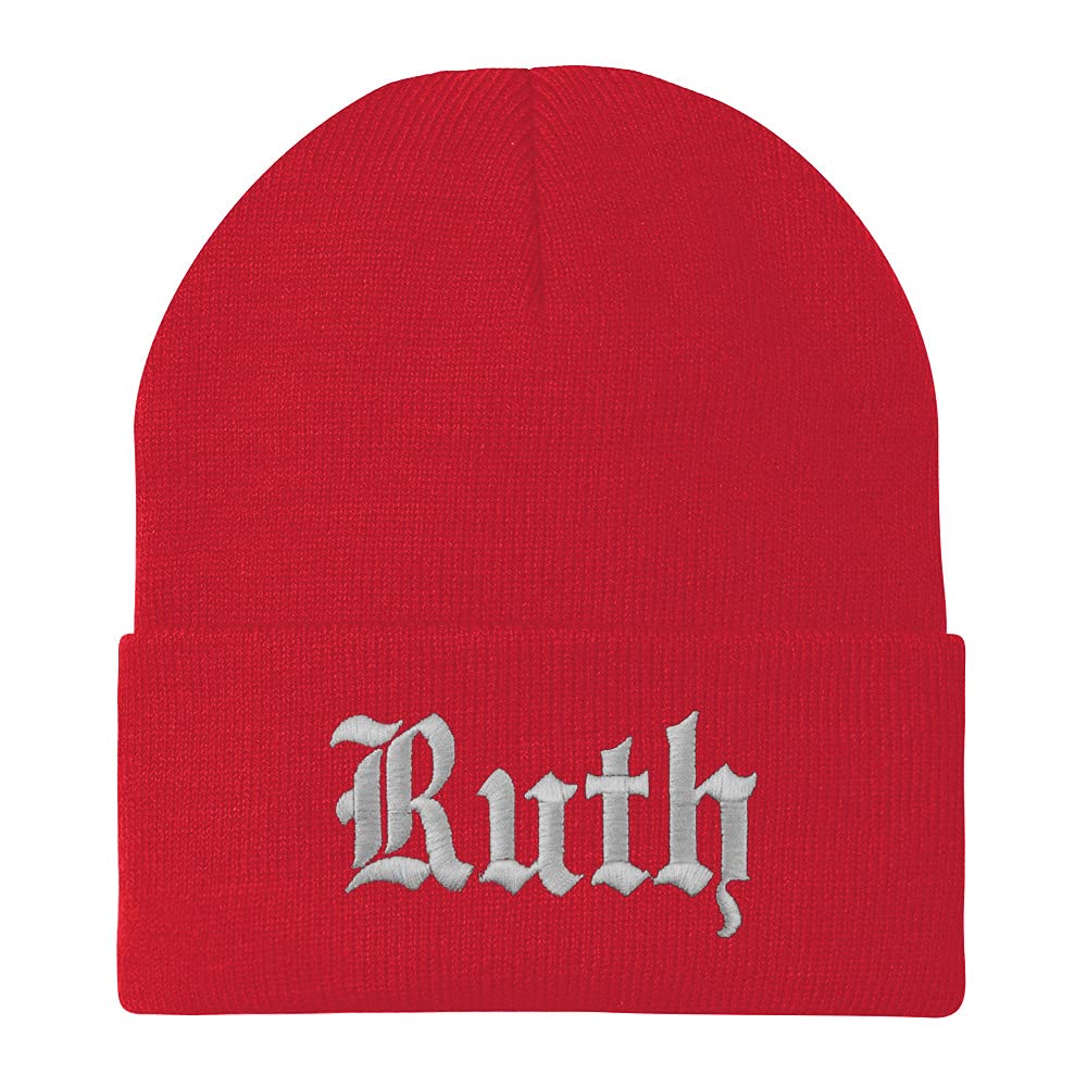 Trendy Apparel Shop Ruth Old English Embroidered Long Cuff Beanie