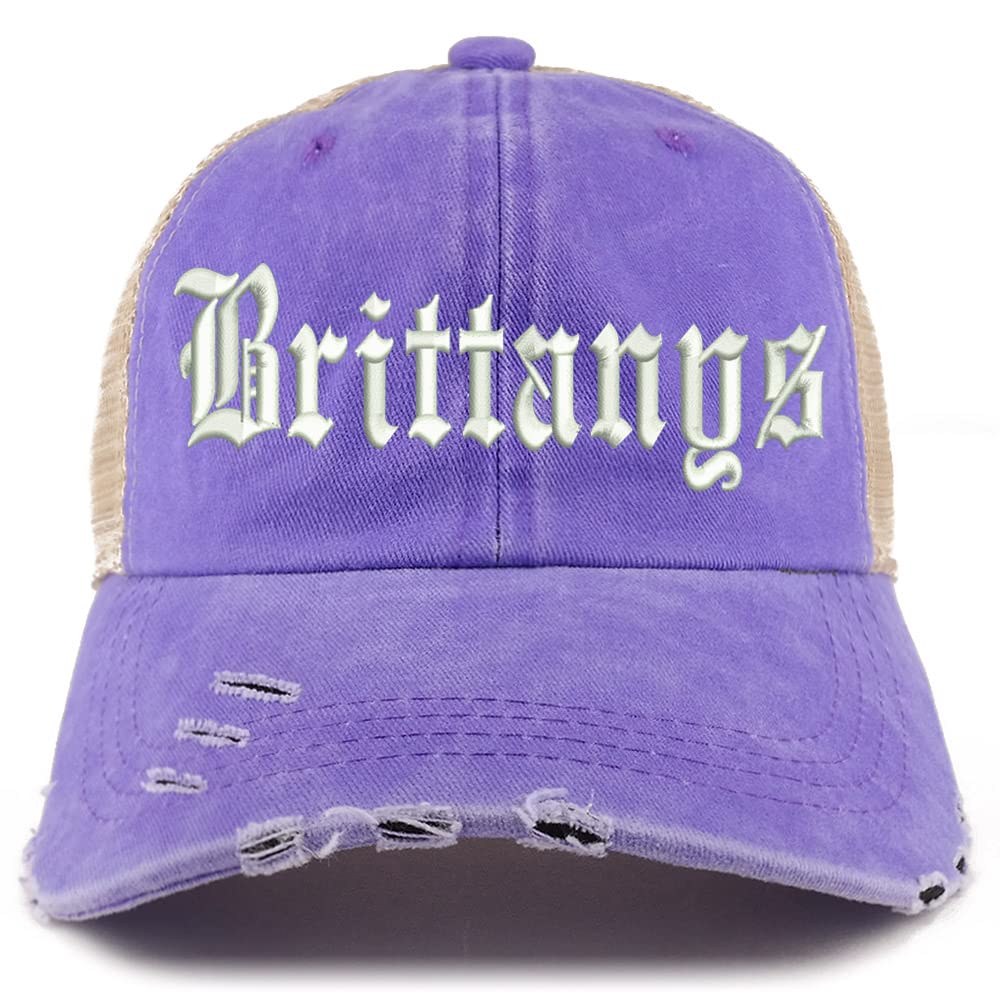 Trendy Apparel Shop Old English Brittanys Frayed Bill Trucker Mesh Back Cap